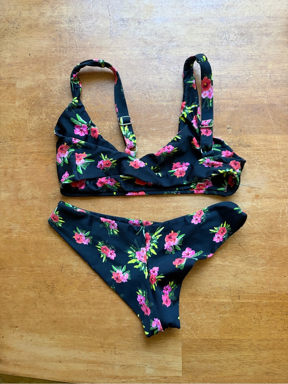 Floral Black & Pink Two-Piece Bikini - Picture 2 of 2